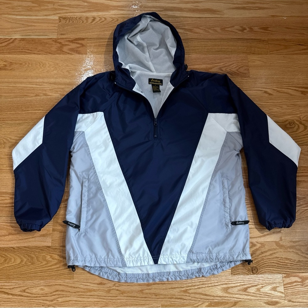 Vintage Eastbay Windbreaker Jacket Mens Size Small Navy Gray W Hood